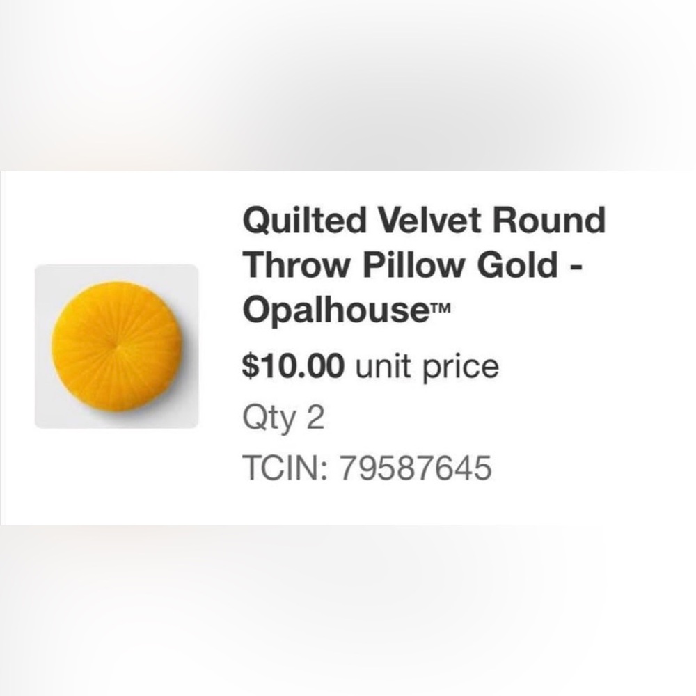 Opalhouse Velvet Quilted Round Pillow in Gold one  set of two pillows